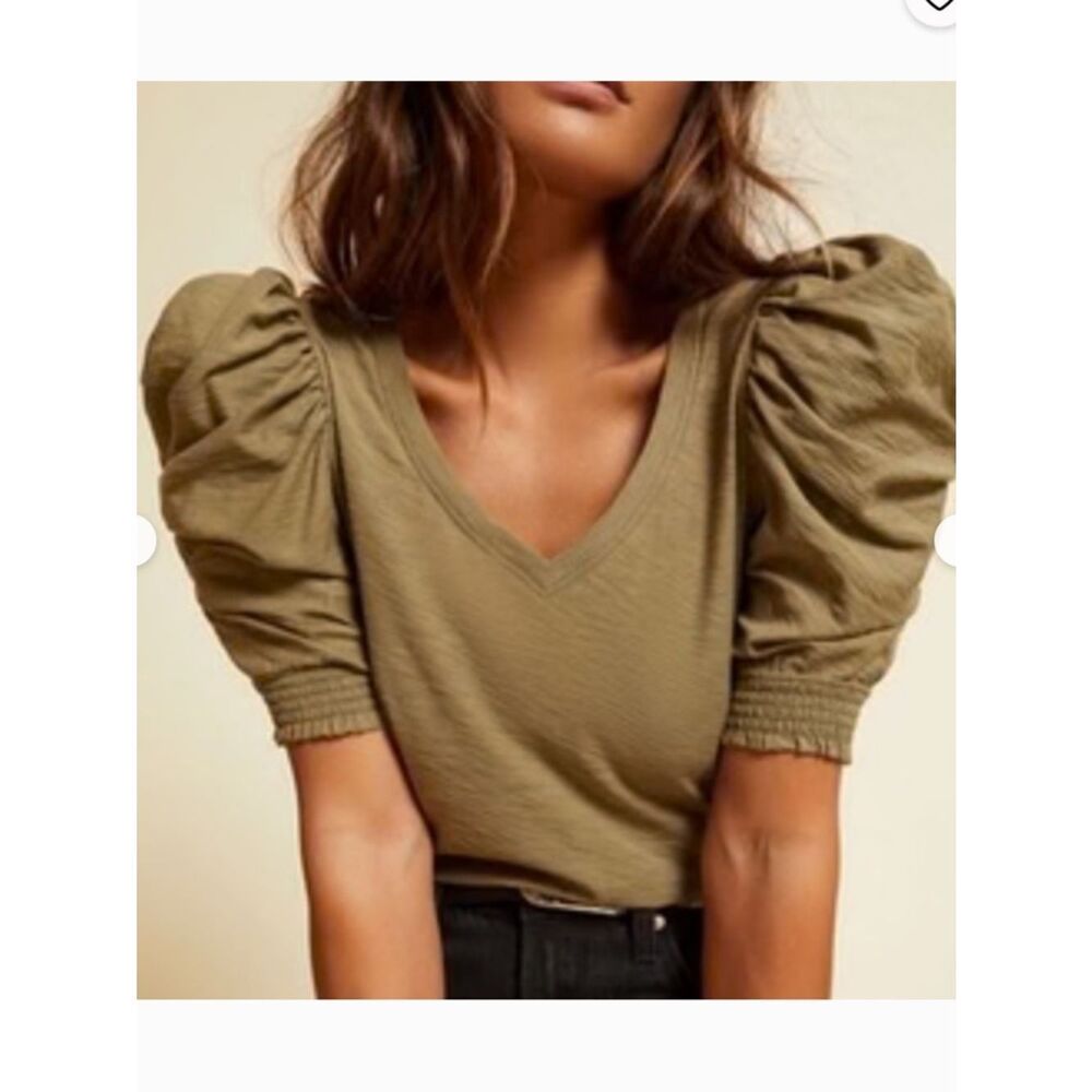 NATION LTD Celine Puff Sleeve Tee in Olive